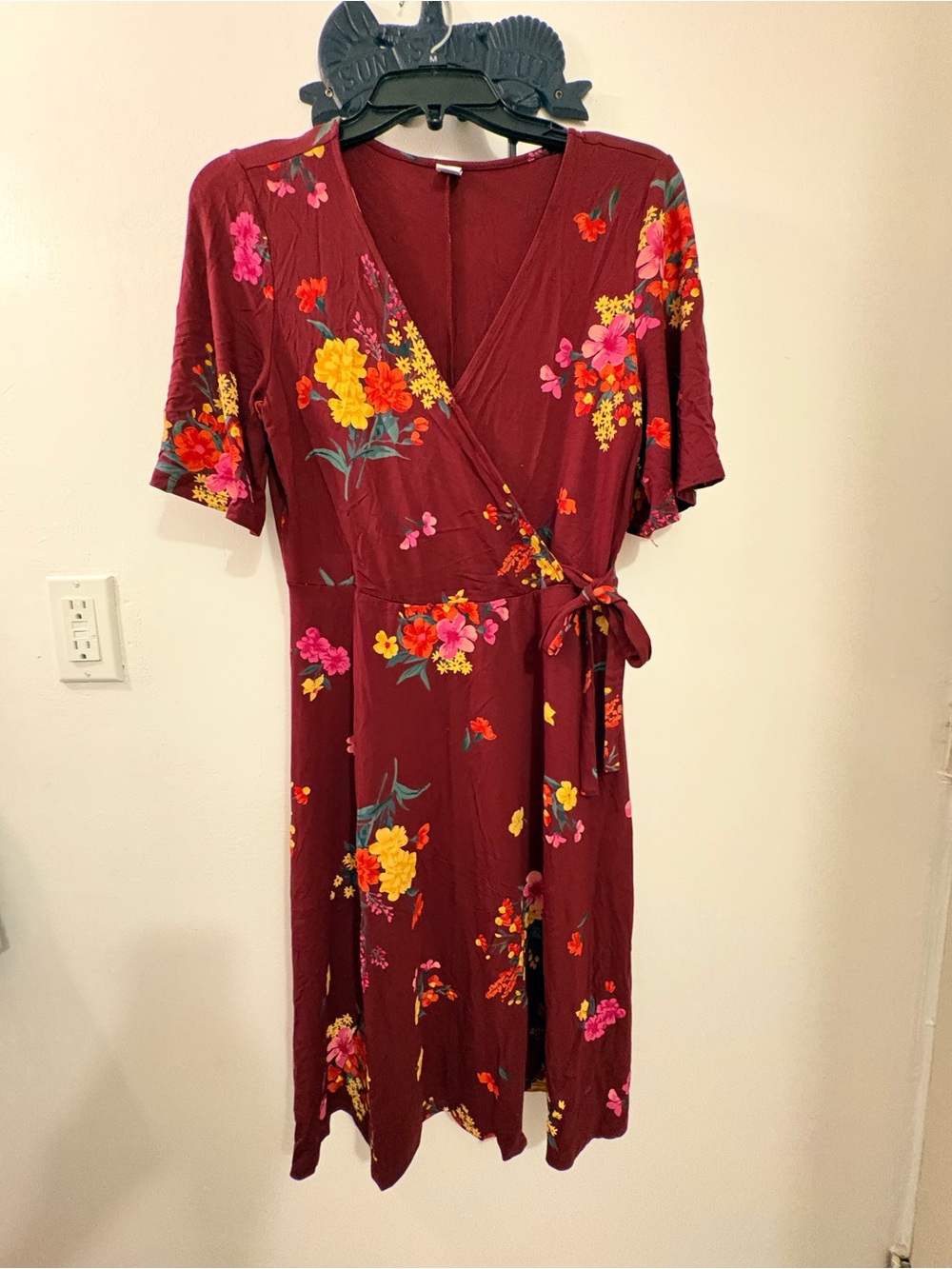 Floral Wrap Midi Dress in Burgundy